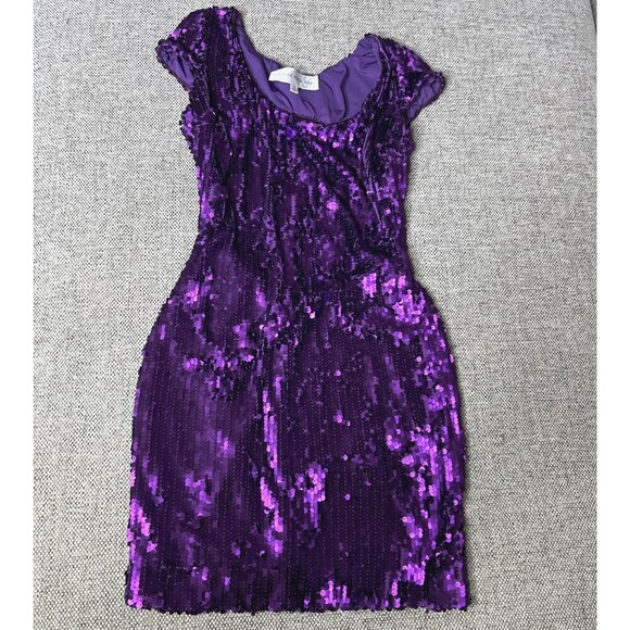 Dress The Population Sequined Mini Dress Purple Color Back Cutout Stretch Size S - Picture 3 of 9